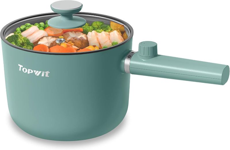 Photo 1 of  Topwit Hot Pot Electric, 1.5L Ramen Cooker, Portable Non-Stick Frying Pan, Electric Pot for Pasta, Steak, BPA Free, Electric Cooker with Dual Power Control, Over-Heating & Boil Dry Protection, Green 