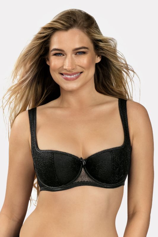 Photo 1 of  Rosme Lingerie Womens 'Grand' Underwired Padded Balcony Bra - Black Cotton - Size 40C BACK/CUP 