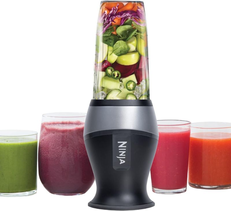 Photo 1 of  Ninja Fit Compact Personal Blender, Portable Blender for Smoothies, Shakes, Food Prep, and Frozen Blending, 700-Watt Base and (2) 16-oz. Cups & Spout Lids, Black QB3001SS 