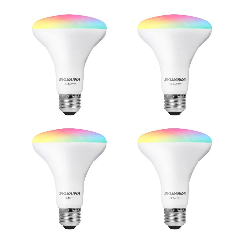 Photo 1 of  SYLVANIA Wifi LED Smart Light Bulb, 65W Equivalent Full Color and Tunable White BR30, Dimmable, Compatible with Alexa and Google Home Only - 4 Count (75688) 