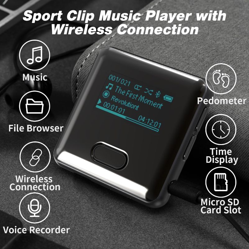 Photo 1 of  MP3 Player with Bluetooth, 16GB Sport Bluetooth MP3 Player with Watch Band and Clip for Climbing Hiking Cycling Jogging Yoga with Voice Recorder Pedometer Micro SD Card up to 128GB 