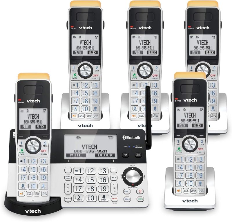 Photo 1 of  VTech IS8151-5 Super Long Range 5 Handset DECT 6.0 Cordless Phone for Home with Answering Machine, 2300 ft Range, Call Blocking, Bluetooth, Headset Jack, Power Backup, Intercom, Expandable to 12 HS 