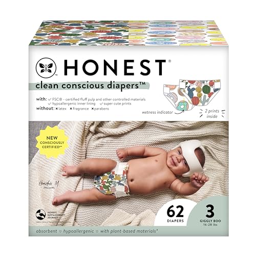 Photo 1 of  The Honest Company Clean Conscious Diapers Plant-Based, Sustainable Cactus Cuties + Donuts Club Box, Size 3 (16-28 Lbs), 62 Count 