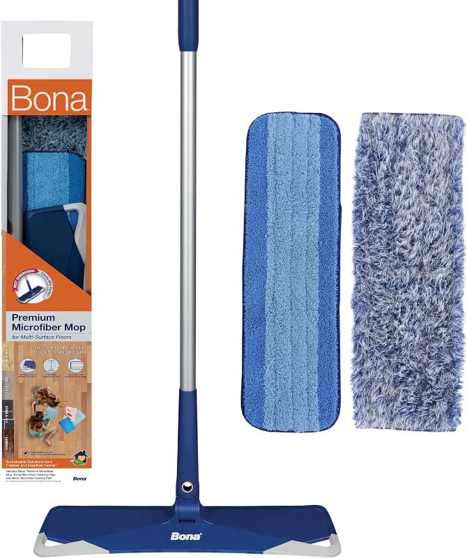 Photo 1 of  Bona Premium Microfiber Floor Mop for Dry and Wet Floor Cleaning - Includes Microfiber Cleaning Pad and Microfiber Dusting Pad - Dual Zone Cleaning Design for Faster Cleanup 