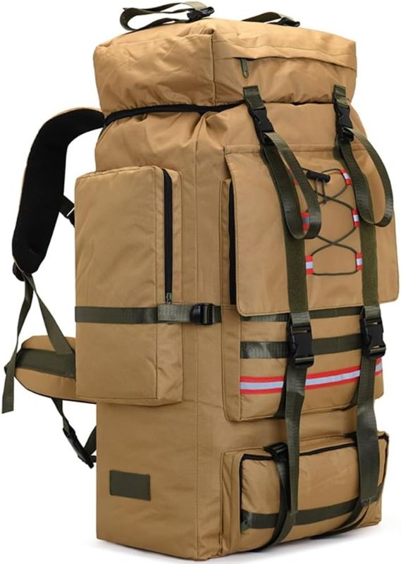 Photo 1 of  Hiking Backpack 130L Waterproof Lightweight Camping Backpack Outdoor Rainproof Travel Backpack Large Rucksack For Men Women (Color : Khaki, Size : 130L) 