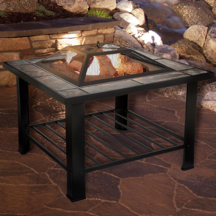 Photo 1 of  50-104 30 in. Square Wood Burning Marble Tile Fire Pit Set 