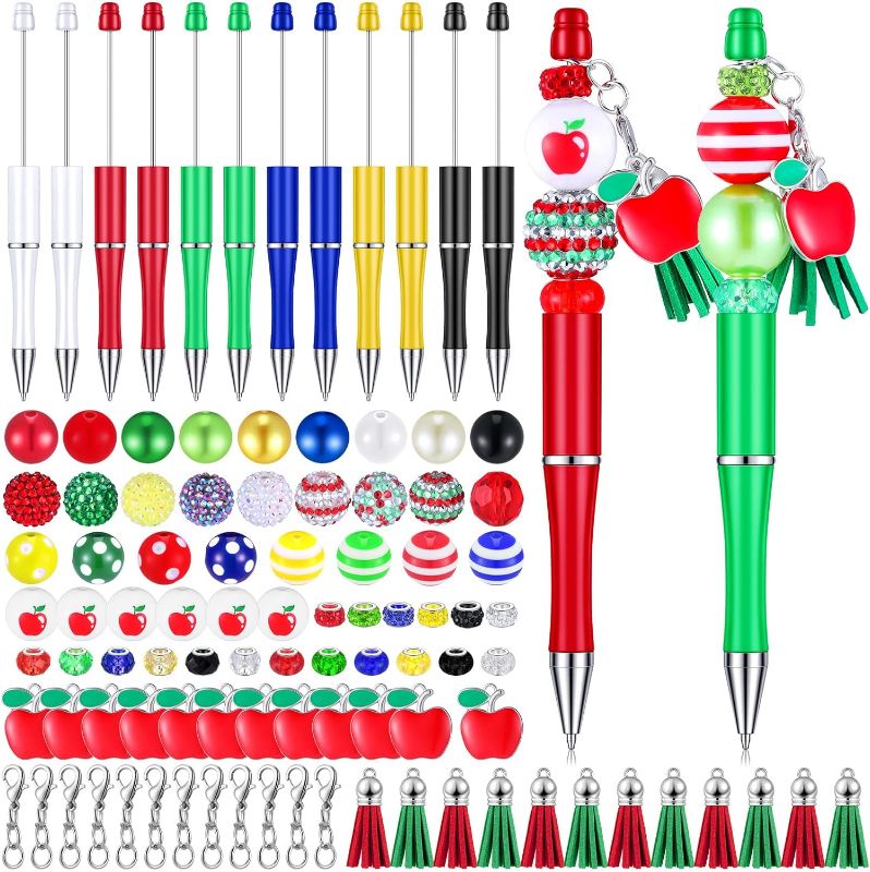 Photo 1 of 12 Pcs Plastic Beadable Pens with 50 Pcs Colorful Beads 12 Tassels 12 Pendants Assorted Colors Bead Pens for DIY Making Kit for Pens Beaded Pens for Office School Kids Students Nurse (Back to School)
