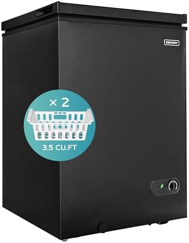 Photo 1 of  EUHOMY 3.5 Cu.Ft Chest Freezer with Removable Basket, Small Deep Freezer Adjustable 7 Thermostat, Quiet Mini Freezer Free-Standing Top Door, Energy Saving for Apartment/Garage/Basement/Dorm/Home,Black 