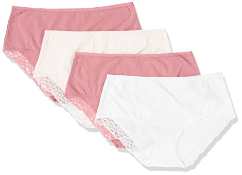 Photo 1 of  Amazon Essentials Women's Cotton and Lace MIDI Brief Underwear, Pack of 4, Cream/Pale Pink/White, Small 