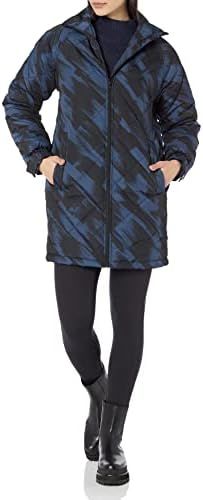 Photo 1 of  Amazon Essentials Womens Relaxed-Fit Recycled Polyester Mid Length Puffer Coat, SIZE 6XL, DEEP BLUE BRUSH STROKE