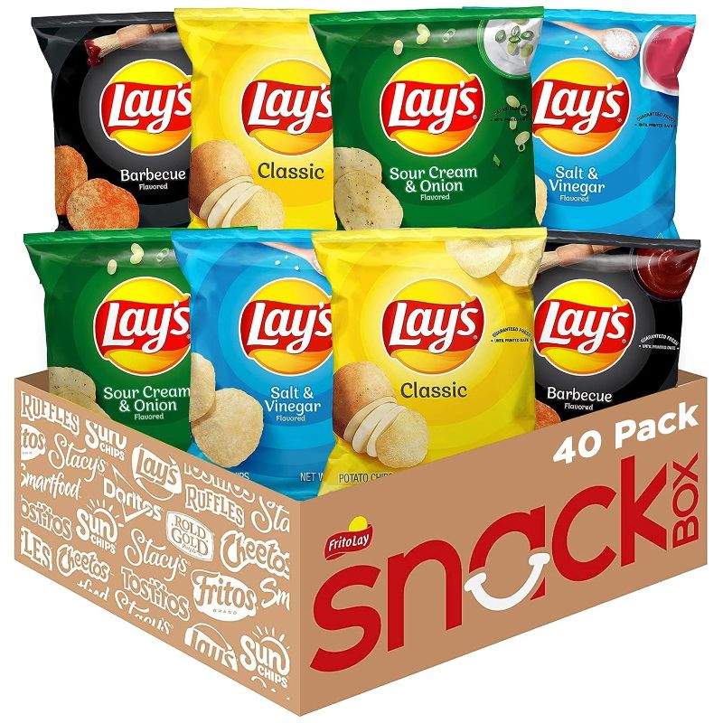 Photo 1 of  Lay's Potato Chips, 4 Flavor Variety Pack, 1 oz Single Serve Bags, (40 Pack) BEST BY 27 AUG 2024