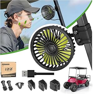 Photo 1 of 10L0L Portable Golf Cart Fans, Universal USB Powered Cooling Fan Fit Club Car EZGO Yamaha, Independent Switch with 3-Speed, Rotate 360 Degrees, No Obstructing Sight, Low Noise Designed (1)