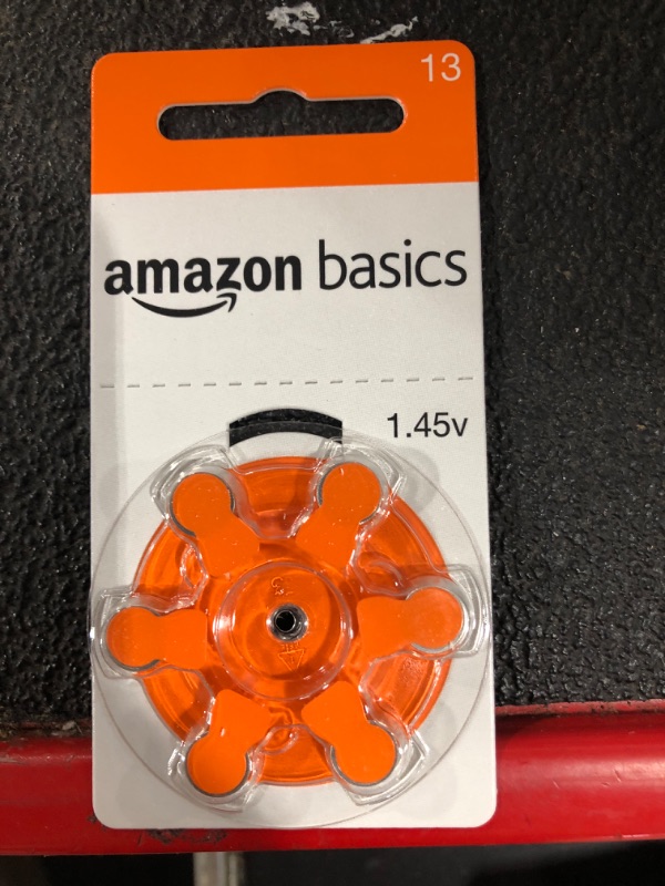 Photo 1 of Amazon Basics Hearing Aid Size 13 Zinc-Air Batteries, 1.45 Volt, Orange Tab, 4-Year Shelf Life