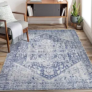 Photo 1 of Adiva Rugs Machine Washable Area Rug with Non Slip Backing for Living Room, Bedroom, Bathroom, Kitchen, Printed Vintage Home Decor, Floor Decoration Carpet Mat