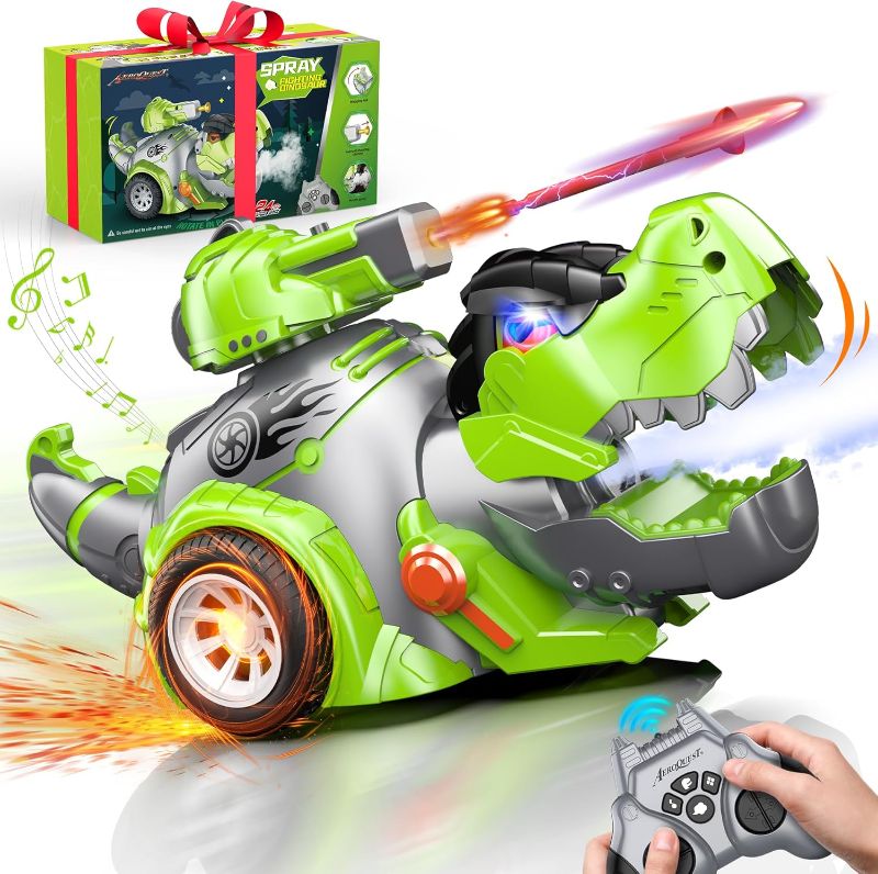 Photo 1 of AEROQUEST Dinosaur Remote Control Car, Programmable Dino Toddler Toys for Boys Girl, 2.4GHz RC Monster Truck with Sound & Spray, Hobby RC Cars for Kids 3 4 5-7 8-12, Birthday 