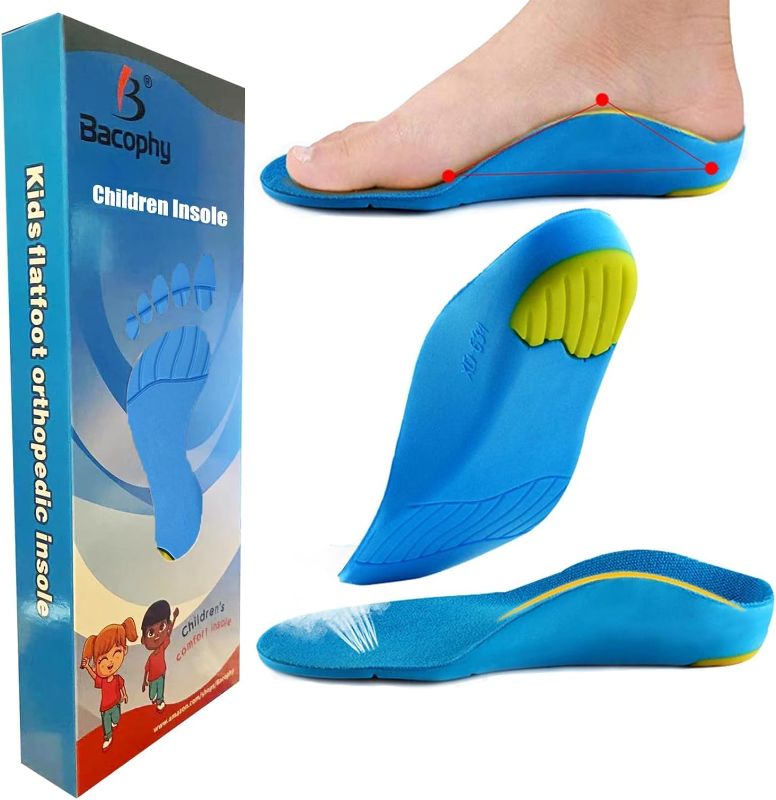 Photo 1 of Bacophy Kids Orthotic Arch Support Shoe Insoles, Children Pu Cushioning Inserts, Shock Absorption Velvet Surfaces Deep Heel Cup Inner Sole for Flat Feet, Plantar Fasciitis, Feet Heel Pain Relief 