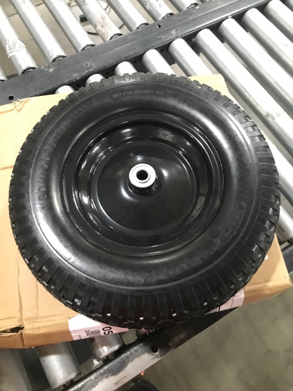 Photo 2 of 13x5.00-6 Black Wheel Assembly for Garden Wagons, Handcarts, and More - 5/8 Inch Axle, 3.75" Offset Hub
