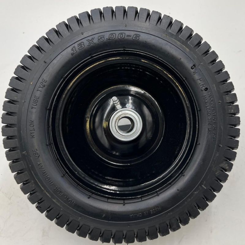 Photo 1 of 13x5.00-6 Black Wheel Assembly for Garden Wagons, Handcarts, and More - 5/8 Inch Axle, 3.75" Offset Hub
