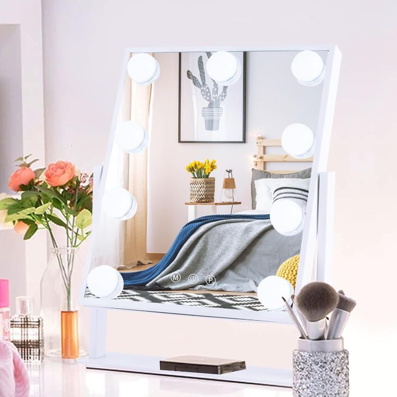 Photo 1 of BWLLNI Lighted Makeup Mirror, Vanity Mirror with Lights, Hollywood Vanity Mirror with 9 Dimmable Bulbs Lights, 3 Lighting Modes, Detachable 10X Magnification Mirror, Smart Touch Control, 360°Rotation
