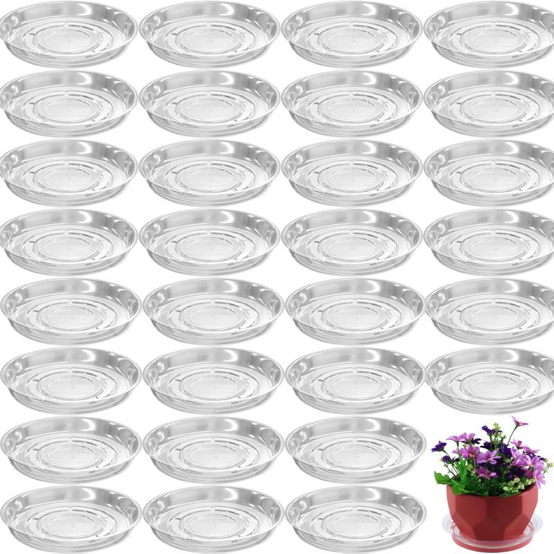 Photo 1 of 30 Packs Clear Plastic Plant Saucers 4 inch Drip Trays Plant Plate Dish for Indoor Planters Flower Pots, Bulk
