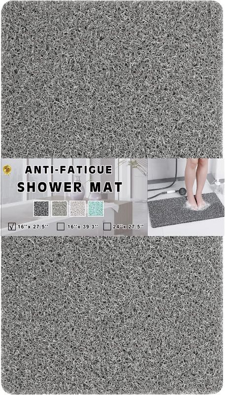 Photo 1 of 0.6" Thick No Suction Cups Non Slip Shower Mat, 16"x27.5", Two Colors Design Anti-Dirty Bathtub PVC Loofah Massage Foot Mat for Bathroom, Quick Drying, Anti-Fatigue 