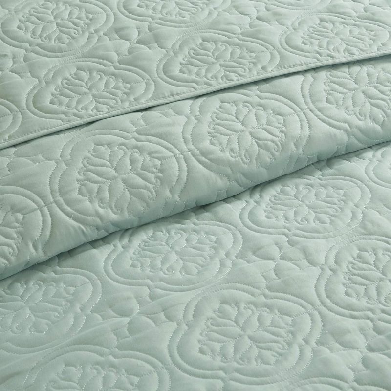 Photo 1 of  Luxe Stitching Design, All Season, Lightweight Coverlet Bedspread Bedding, Matching Shams, Medallion Seafoam Oversized