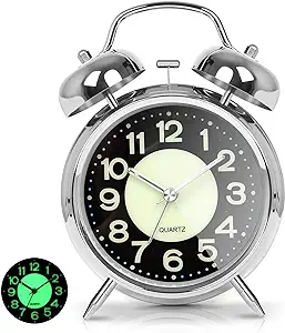 Photo 1 of AYRELY® Super Loud Alarm Clock for Heavy Sleepers Adults,Twin Bell Retro 4 Inch Silent Non-Ticking Quartz with Backlight, Luminous dial, Alarm Clocks for Bedrooms Bedside (Silver)
