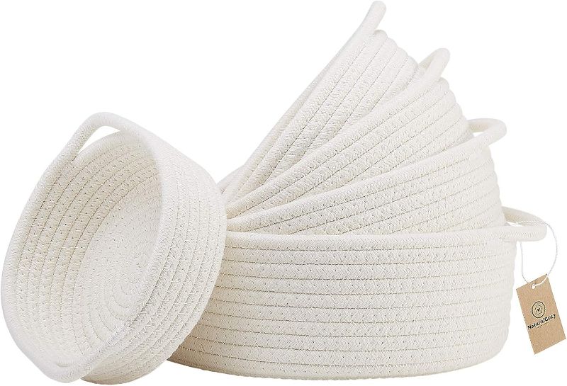 Photo 1 of  5-Piece Round Small Woven Baskets Set– Cotton Rope Baskets for Organizing! Montessori Toys, Fruits Remotes Key Tray Bowl for Entryway Desk,