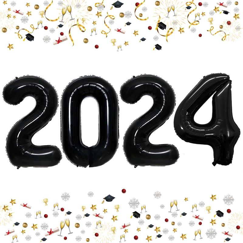 GOER 42 Inch 2024 Black Foil Number Balloons for 2024 New Year Eve