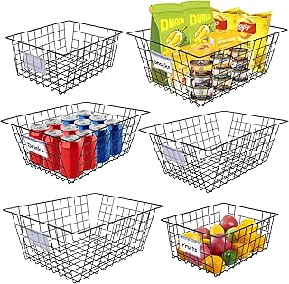 Photo 1 of DR.DUDU 6 Pack Extra Large Wire Storage Baskets for Organizing with Lables, Metal Kitchen Organizers and Storage Baskets for Pantry Garage Freezer, Onion Potato Snake Storage Bins (Black)
