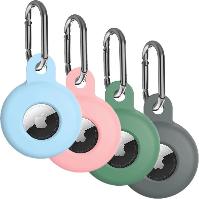 Photo 1 of 4 Pack Airtag Holder for Apple Air Tag Holder, Airtag Case with Anti-Lost Keychain Key Ring, Silicone Protective Cover Suitable for Kids' Backpacks, Dog Collars, Multi-Color Airtag Accessories 
