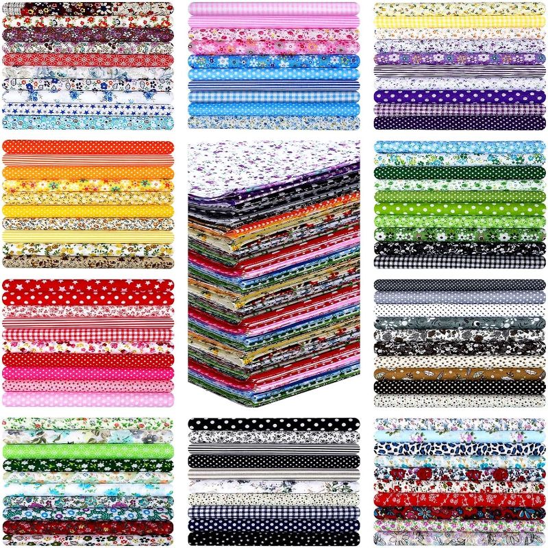 Photo 1 of 100 Pcs 10 x 10 Inches Cotton Fabric Square No Repeat Patchwork Fabrics Cotton Printed Craft Fabric Patchwork Bundles Quilting Fabric Craft for DIY Sewing Cloths Handmade Accessories (Floral) 