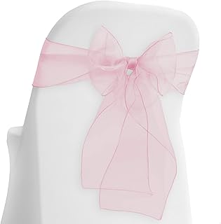 Photo 1 of 10 Elegant Organza Wedding/Party Chair Cover Sashes/Bows - Ribbon Tie Back Sash - Pink