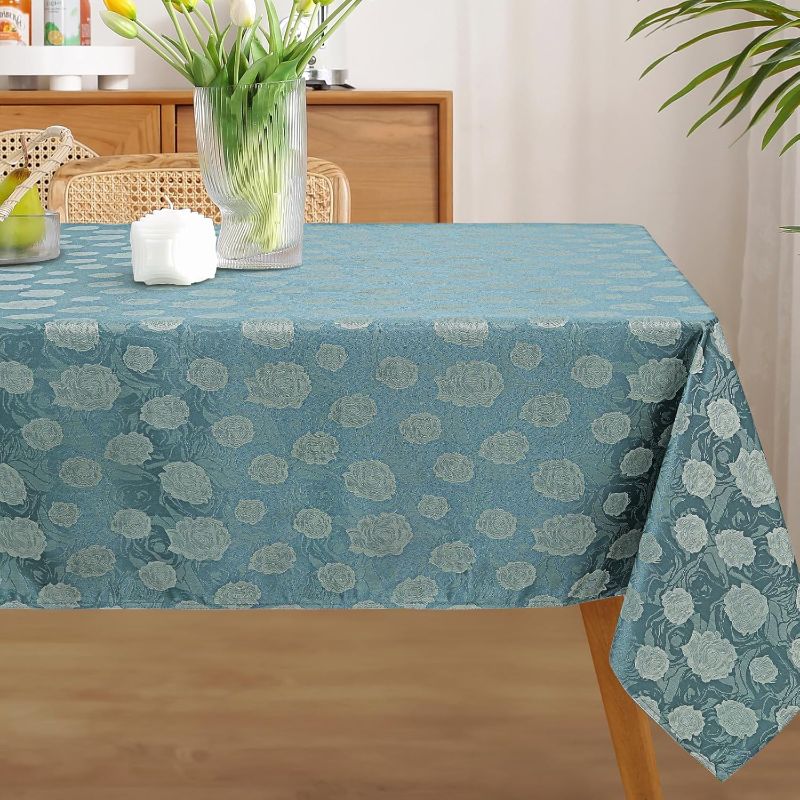 Photo 1 of Arquiel Rectangle Tablecloth 60 x 84 Inch, Light Blue Jacquard Tablecloth, Fabric Table Cloth for Kitchen Dinning Wedding Banquet Parties Decoration, Indoor and Outdoor