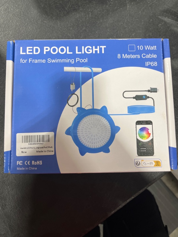 Photo 2 of Anerbili LED Pool Light with APP Control, 10W RGB 1600 Million Dimmable, Underwater Diving Light with Magnet, IP68 Waterproof Music Sync Pool Light, 32.8ft Cord for Inground Frame Inground Pool(1Pack)