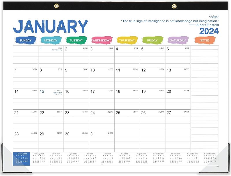 Photo 1 of 2024 Desk Calendar - 2024 Large Desk Calendar, Desk Calendar 2024, JAN 2024 - DEC 2024, 22" x 17", 2-in-1, Thick Paper + Corner Protectors + Large Ruled Blocks - Multicolored