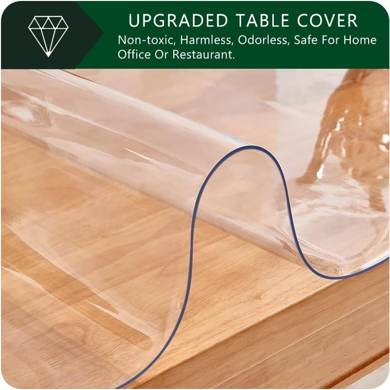 Photo 1 of 24x42 Inch Clear Desk Cover Protector 1.5mm Thick Rectangular Crystal Plastic Table Pad Mat PVC Vinyl Tablecloth for Coffee Table Writing Desk TV Bench Makeup Table Dinner Table Waterproof Non-Slip