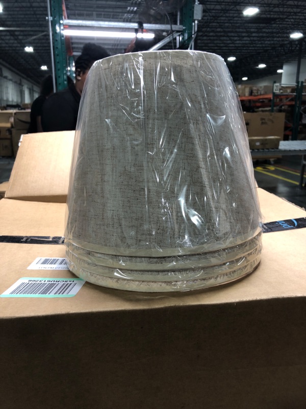 Photo 2 of 4-Pack Natural Linen Lamp Shades, Drum Lampshades 5.9" Top x 9.8" Bottom x 7.8"High, Small Lampshade Covers Required Assembly for Table Lamp, Bedside Lamp, Spider Fitter, Flaxen Flaxen 4 Piece