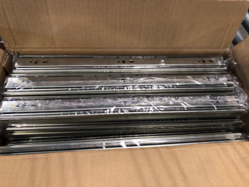 Photo 2 of 10 Pairs of 16 Inch Hardware 3-Section Full Extension Ball Bearing Side Mount Drawer Slides,100 LB Capacity Drawer Slide 16 Inch Zinc Plated