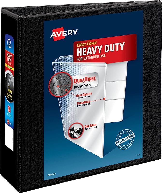 Photo 1 of Avery Heavy-Duty View 3 Ring Binder, 3 Inch One Touch Slant Rings, 3.5" Spine, 2 Black Binder (79100)