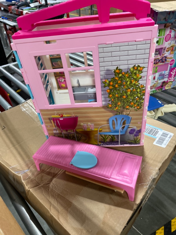 Photo 3 of Barbie Dollhouse, Portable 1-Story Playset with Pool and Accessories, for 3 to 7 Year Olds (Amazon Exclusive) Doll House SIOC