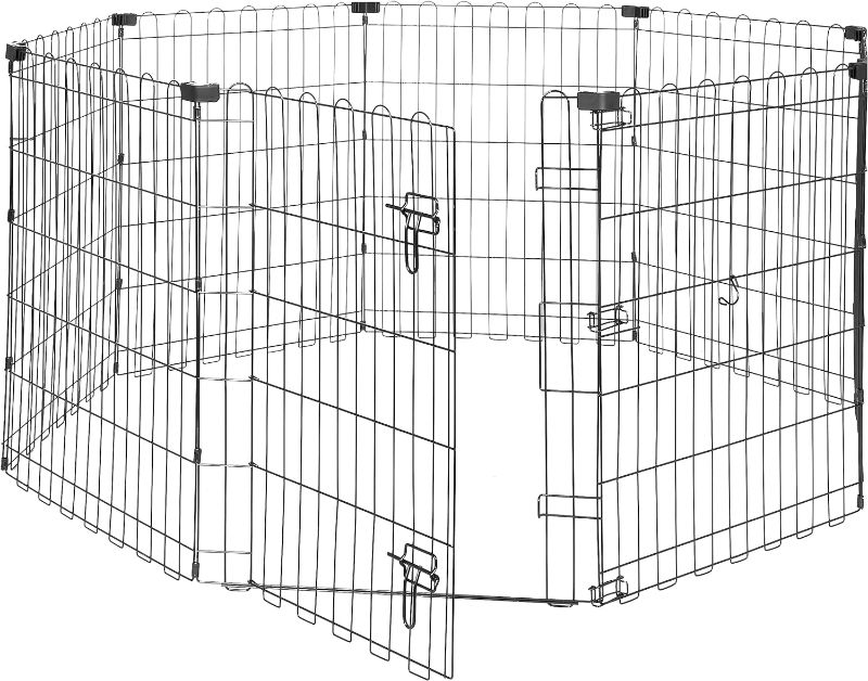 Photo 1 of Amazon Basics - Octagonal Foldable Metal Exercise Pet Play Pen for Dogs, Fence Pen, Single Door, Small, 60 x 60 x 30 Inches, Black
