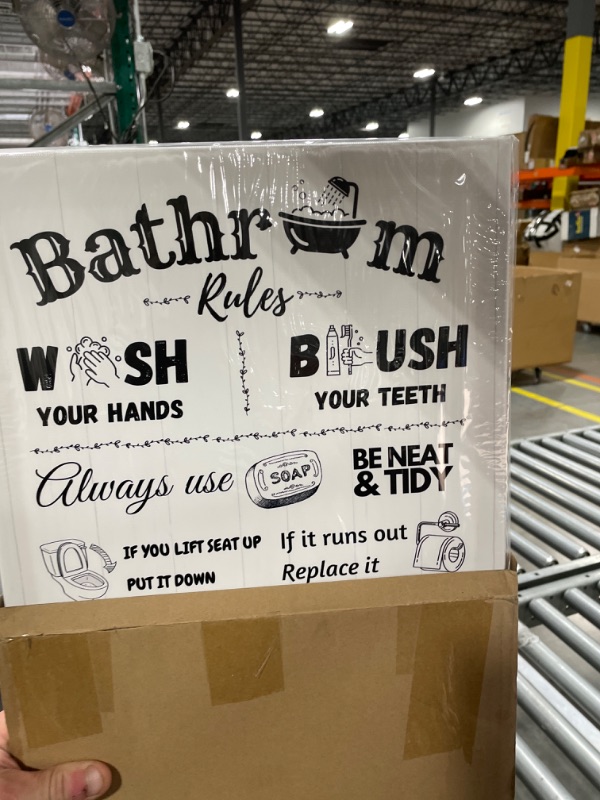 Photo 1 of Bathroom Rules Wall Decor Framed Canvas Bathroom Signs Decor Funny Bathroom Wall Decor for Kids Farmhouse Half Guest Bathroom Wall Art (11.8x15.7 inch Black and White)