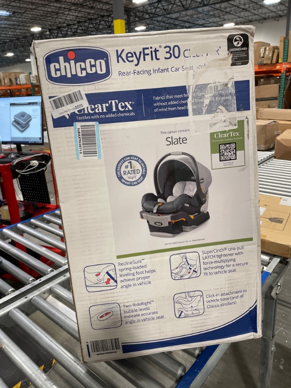 Photo 2 of Chicco KeyFit 30 ClearTex Infant Car Seat and Base, Rear-Facing Seat for Infants 4-30 lbs, Includes Infant Head and Body Support, Compatible with Chicco Strollers, Baby Travel Gear | Slate/Grey Slate KeyFit 30 with Cleartex Fabric