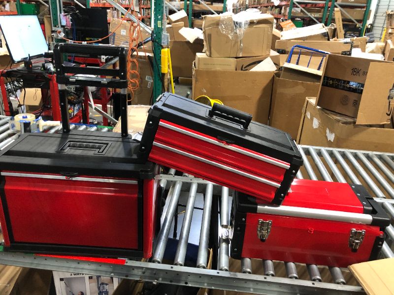 Photo 5 of BIG RED TRJF-C305ABD Torin Garage Workshop Organizer: Portable Steel and Plastic Stackable Rolling Upright Trolley Tool Box with 3 Drawers, Red