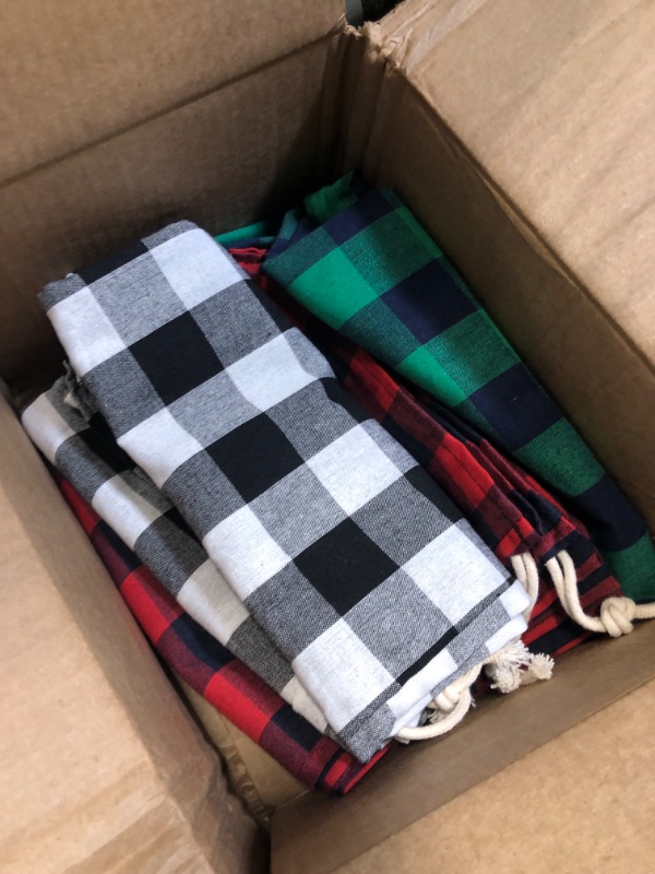 Photo 3 of Aboofx 3 Pack Extra Large Christmas Bags with Drawstring, 31.5 x 17.7 Inch Large Plaid Fabric Gift Bags Santa Sack Present Bags Stocking Storage for Christmas Party Xmas Ornaments Supplies 1 Count (Pack of 3)