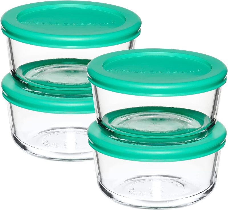 Photo 1 of Anchor Hocking 8 Piece Glass Food Storage Containers 2-Cup Round with Mint Snugfit Lids (BPA free, oven, microwave, fridge, and freezer safe)