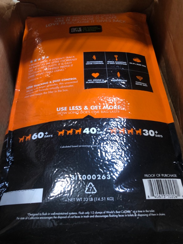Photo 2 of WORLD'S BEST CAT LITTER Low Tracking & Dust Control Multiple Cat Unscented 32 Pounds
