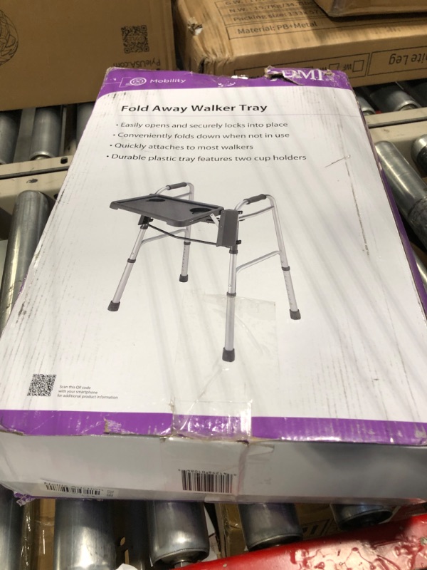 Photo 1 of DMI Walker Tray, Rollator Tray, Mobility and Walker Accessory Tray Table Fits Most Standard Walkers, Folding with Two Cup Holders and Tool Free Assembly, 16 x 11.8