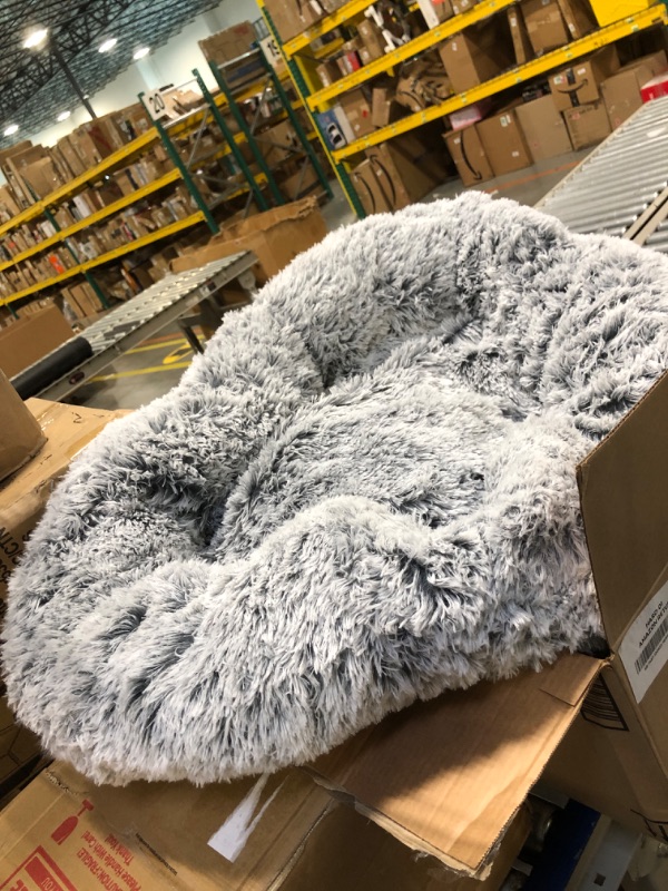 Photo 1 of Calming Dog Bed & Cat Bed, Anti-Anxiety Donut Dog Cuddler Bed, Warming Cozy Soft Dog Round Bed, Fluffy Faux Fur Plush Dog Cat Cushion bed for Small Medium Dogs and Cats (20"/24"/27"/30") 24" Light Grey